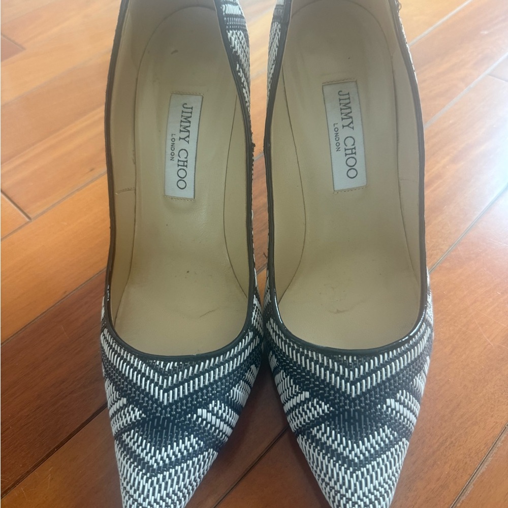 Jimmy Choo black and white pattern heel